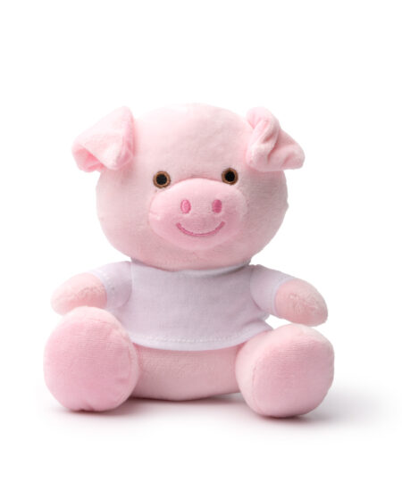 Pinky. Peluche a forma di porcellino con maglietta in Poliestere Cotton-Touch personalizzabile.