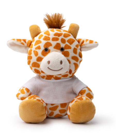 Gigi. Peluche a forma di Giraffa con maglietta in Poliestere Cotton-Touch personalizzabile.